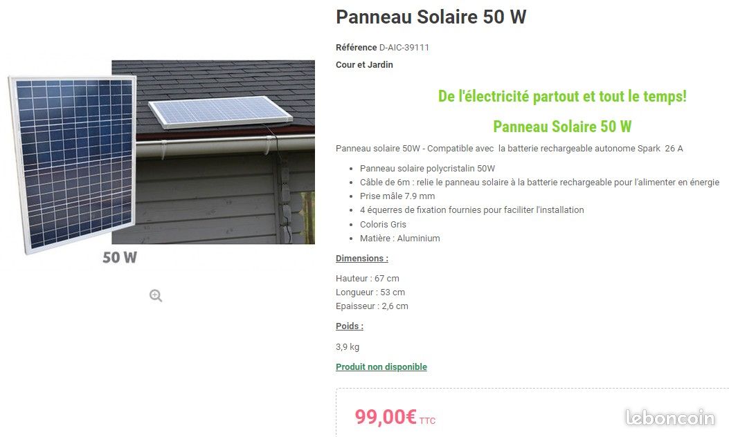 découvrez notre panneau solaire de 50w, idéal pour vos besoins énergétiques. compact et performant, il est parfait pour alimenter vos appareils et optimiser votre consommation d'énergie. profitez d'une solution écologique et économique pour vos projets.