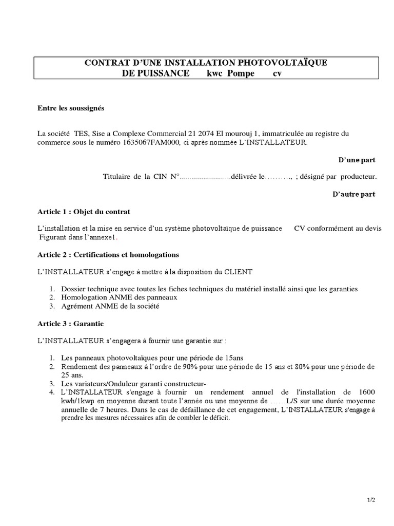 contrat-solaire contrat panneau solaire